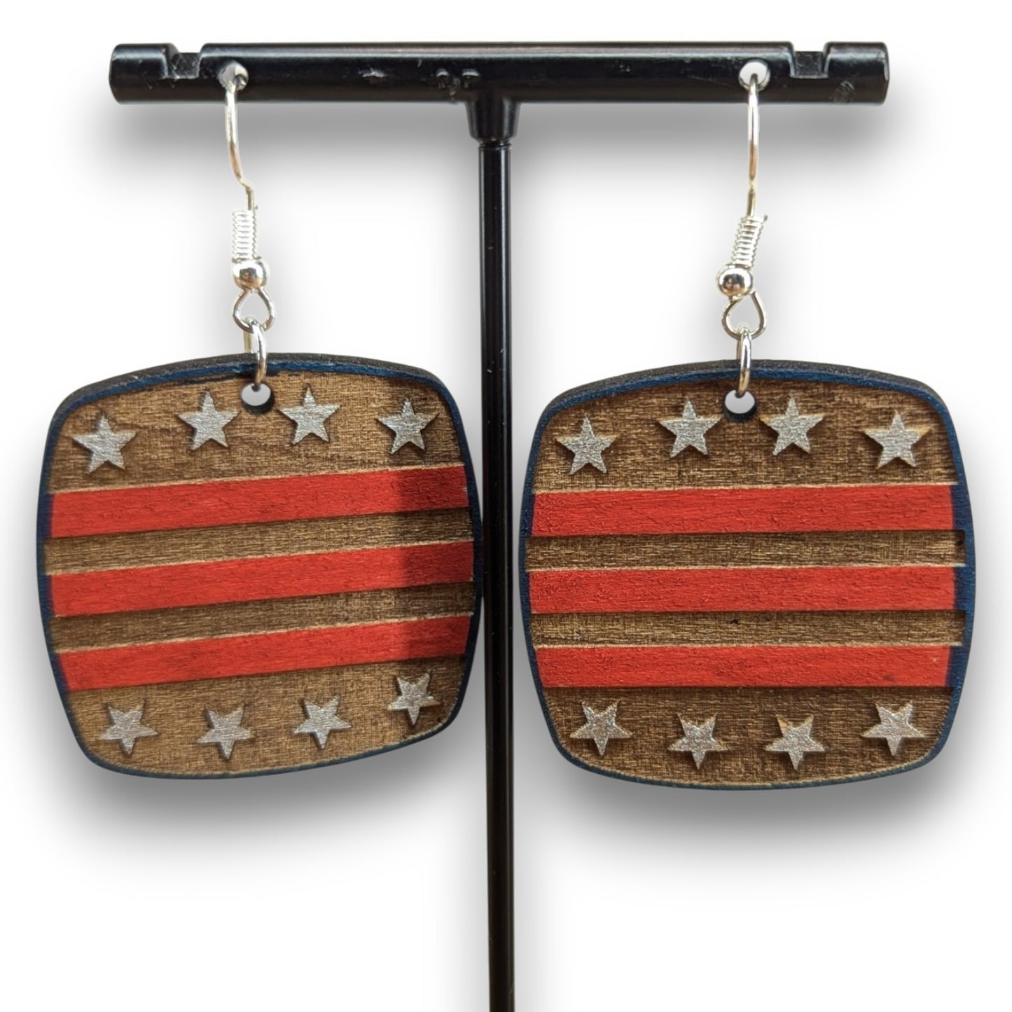 American Star & Strips Wood Earrings