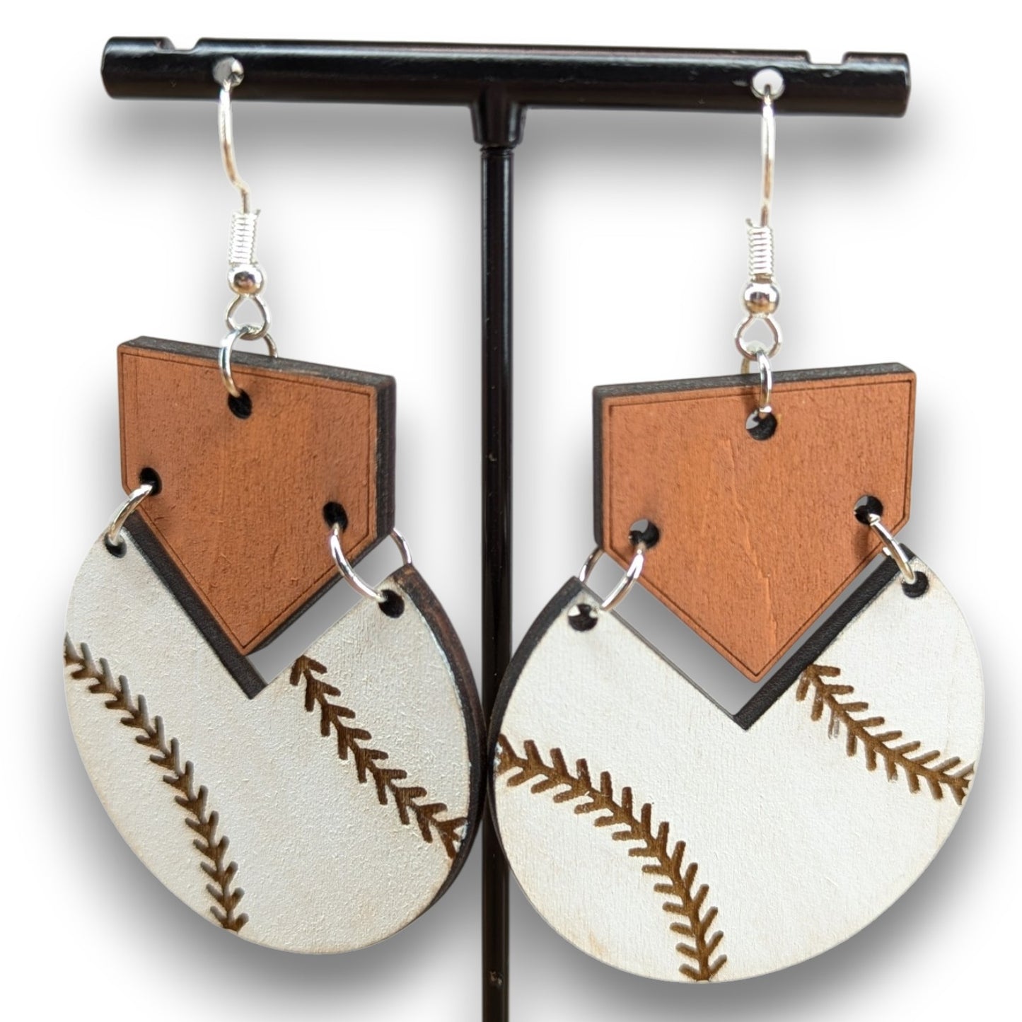 Baseball Homeplate Wood Earrings