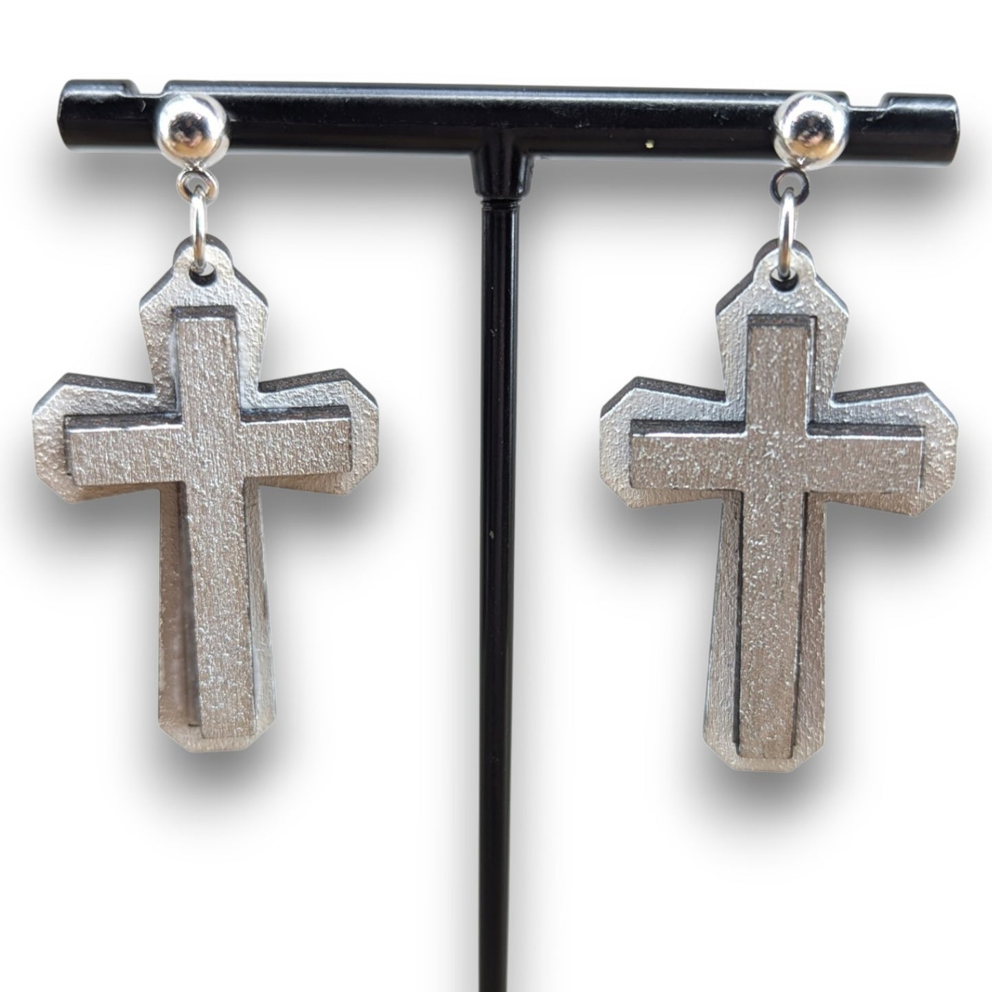Elegant Cross Wood Layered Earrings