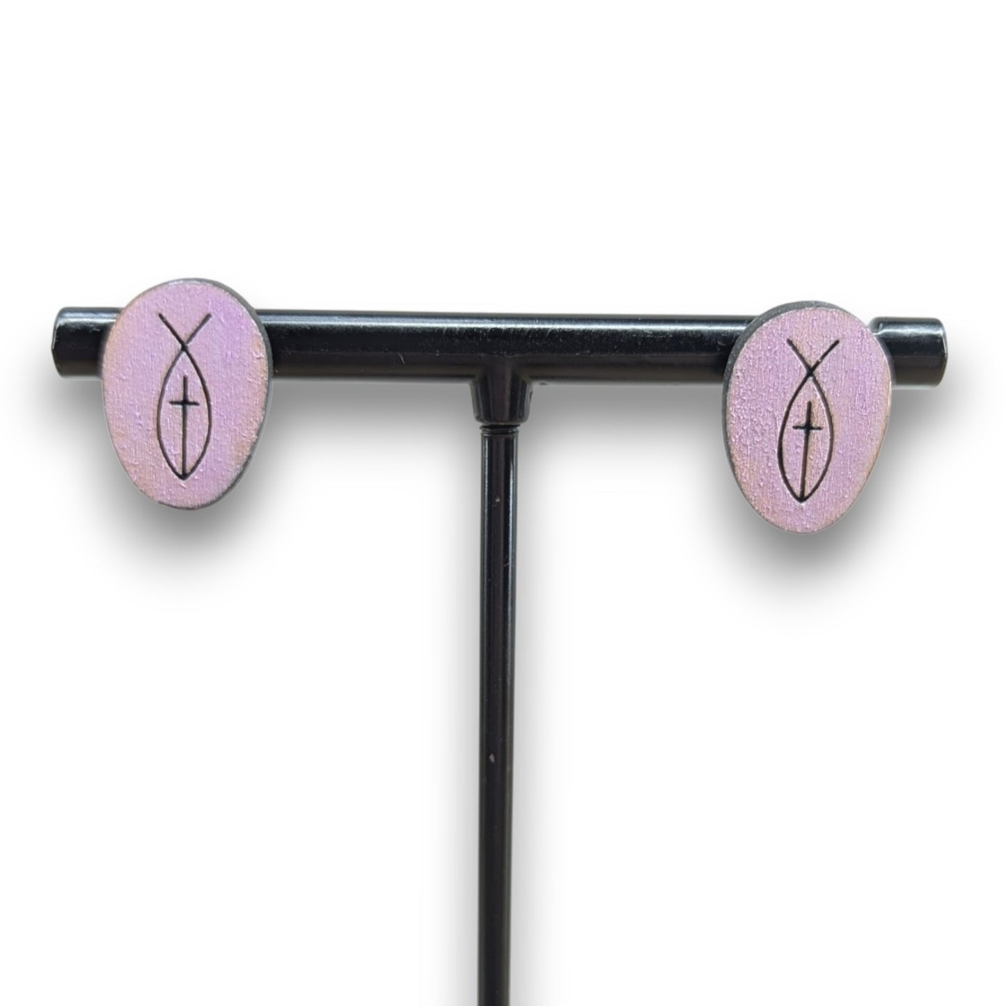Jesus Fish Stud Wood Earrings