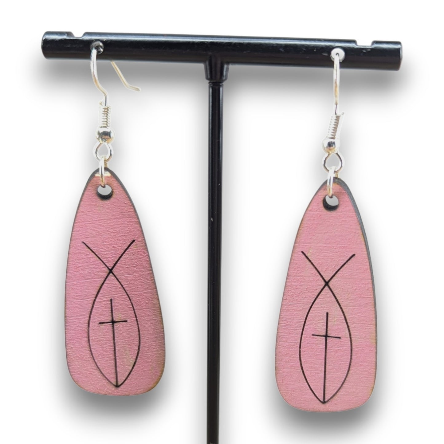 Jesus Fish Wood Earrings