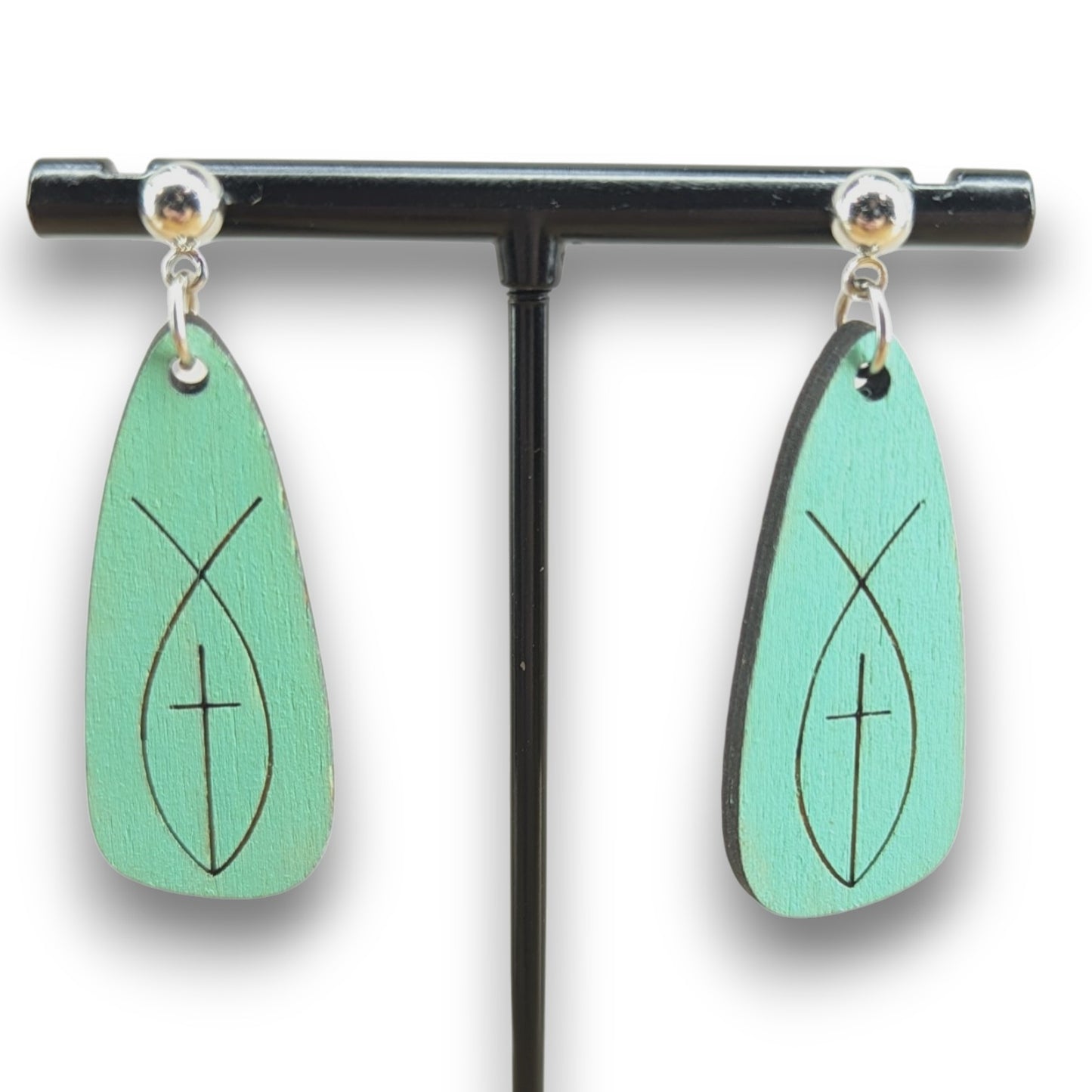 Jesus Fish Wood Earrings