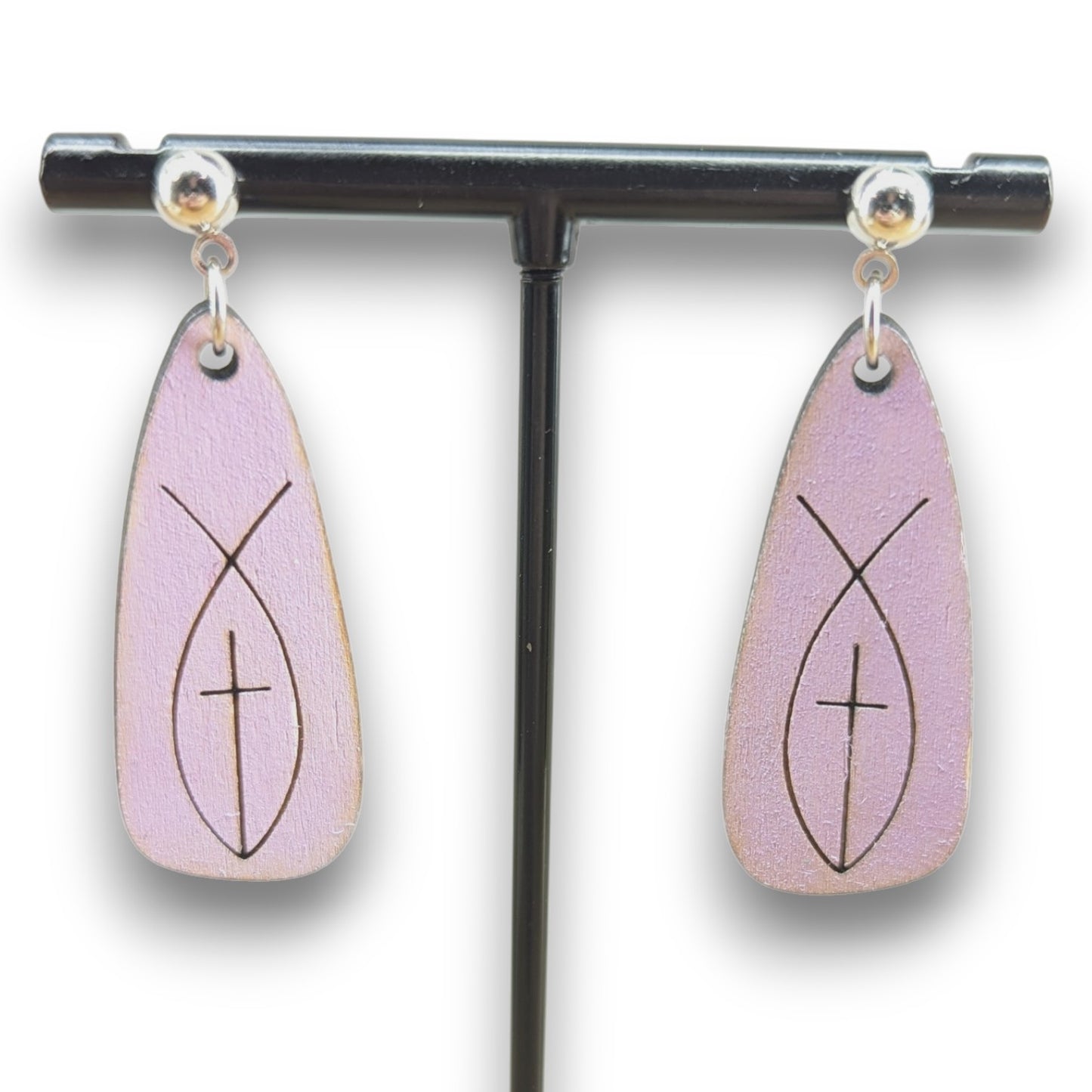 Jesus Fish Wood Earrings
