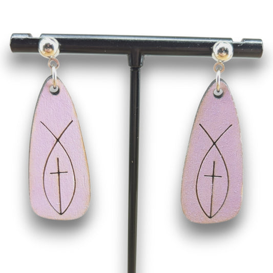 Jesus Fish Wood Earrings