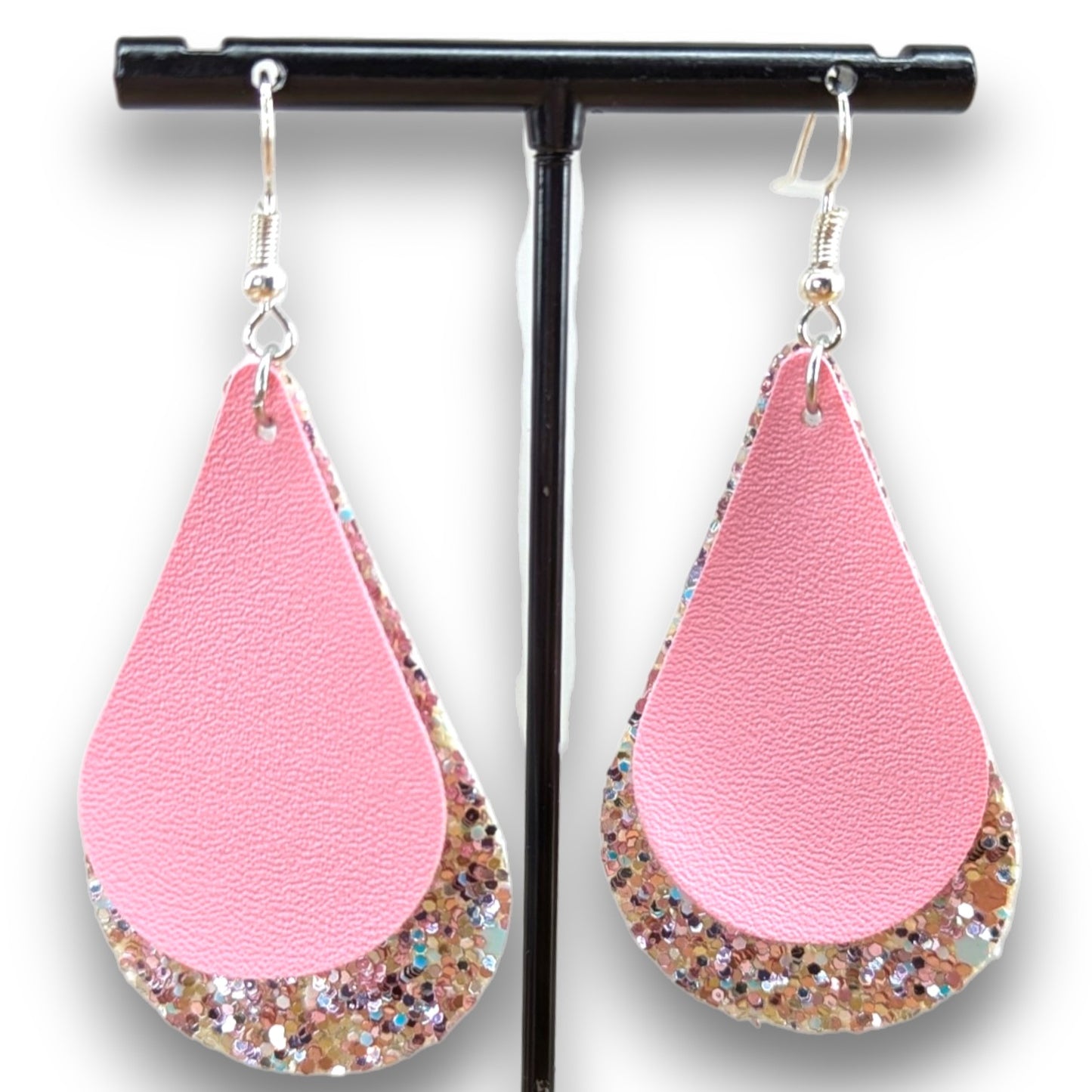 Pink Stardust Faux Leather Earrings