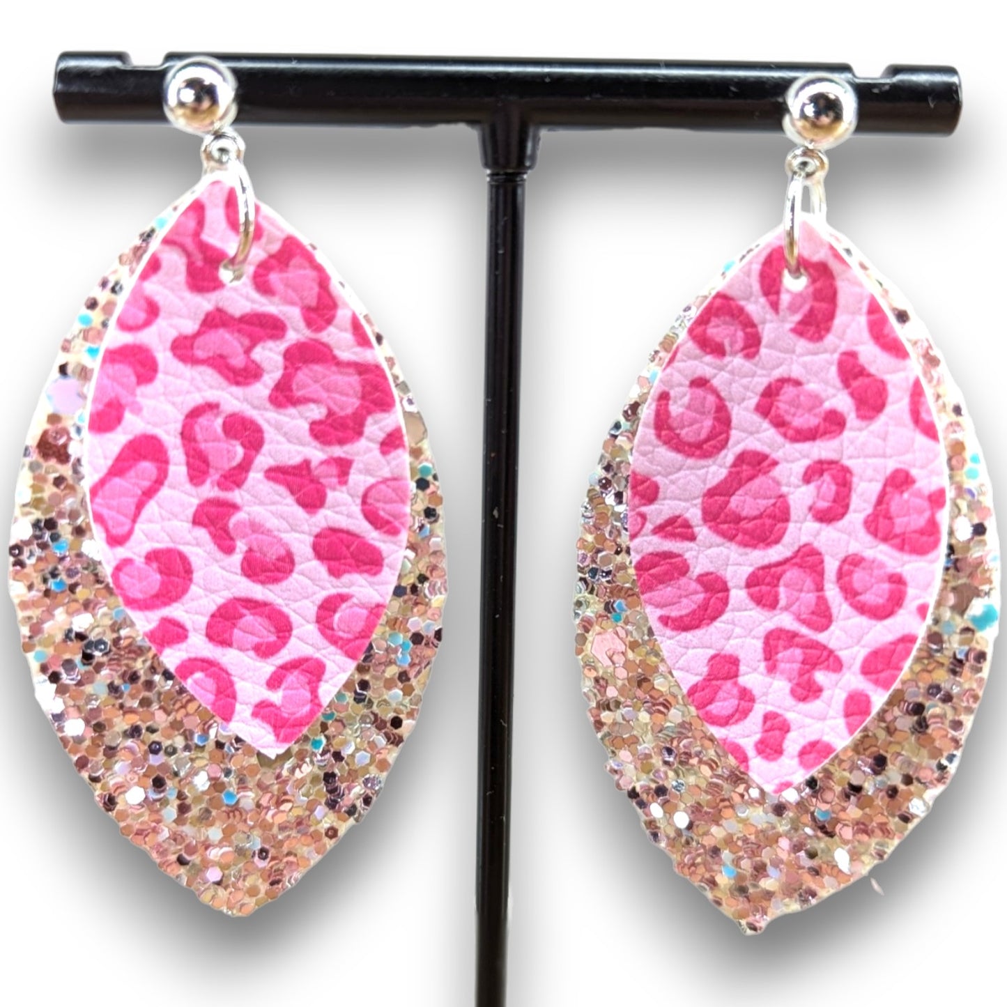 Pink Stardust Faux Leather Earrings