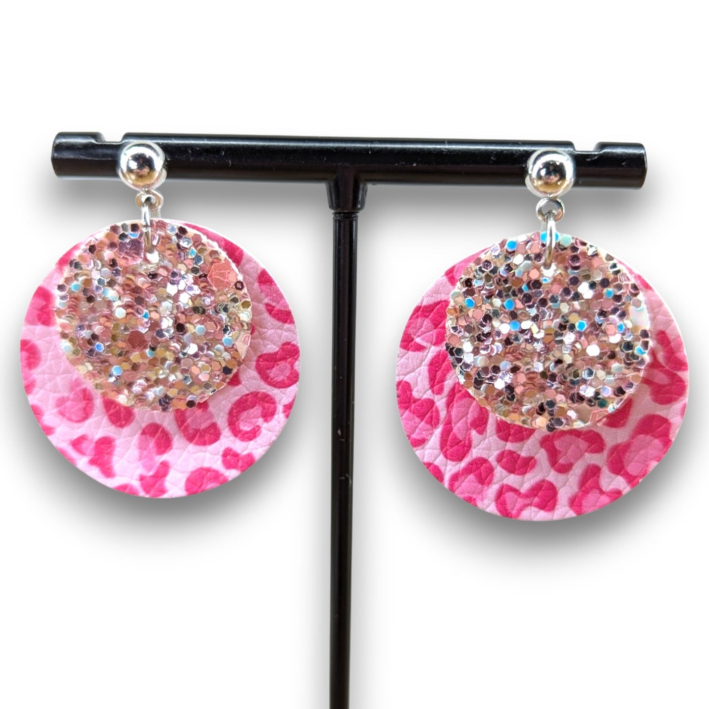 Pink Stardust Faux Leather Earrings
