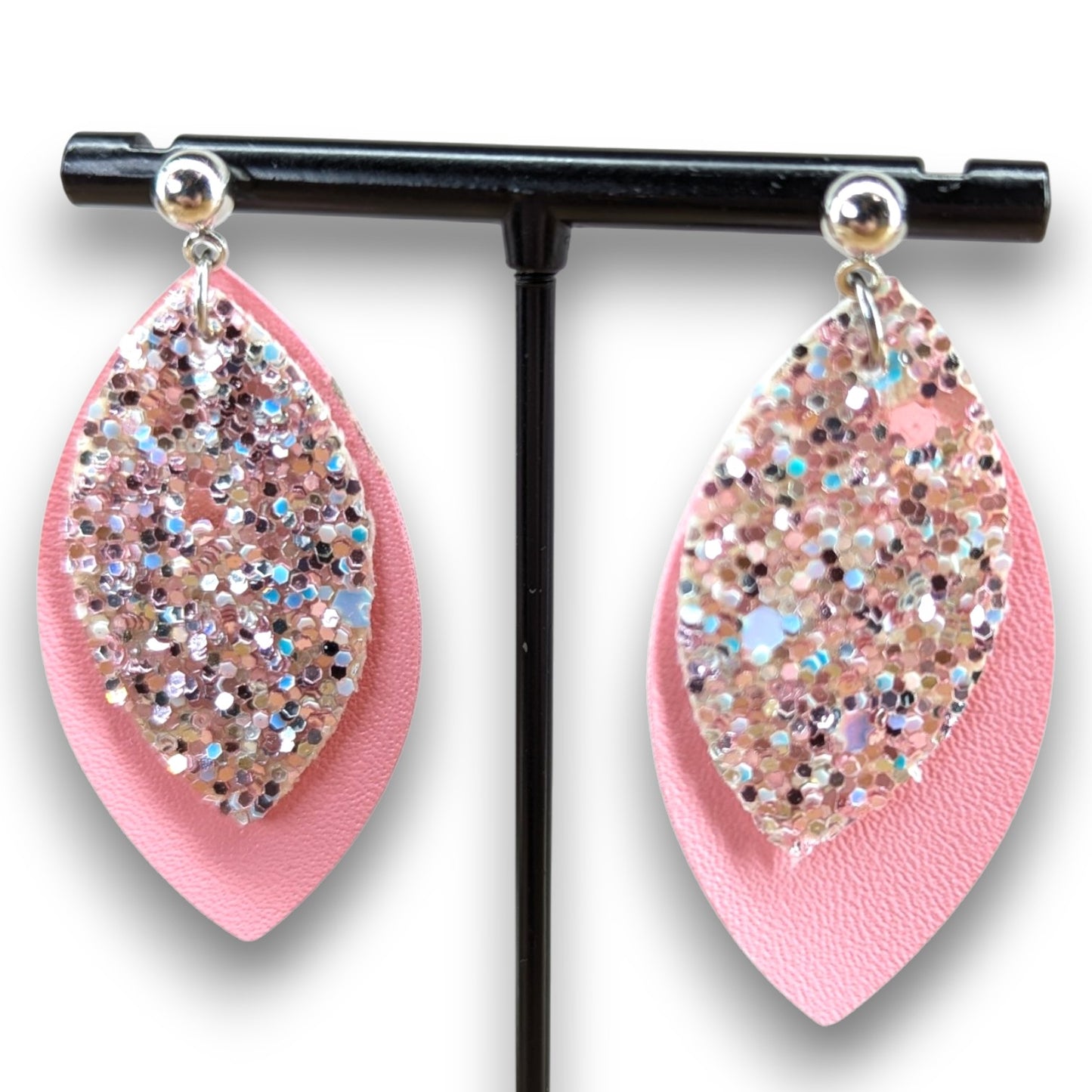 Pink Stardust Faux Leather Earrings