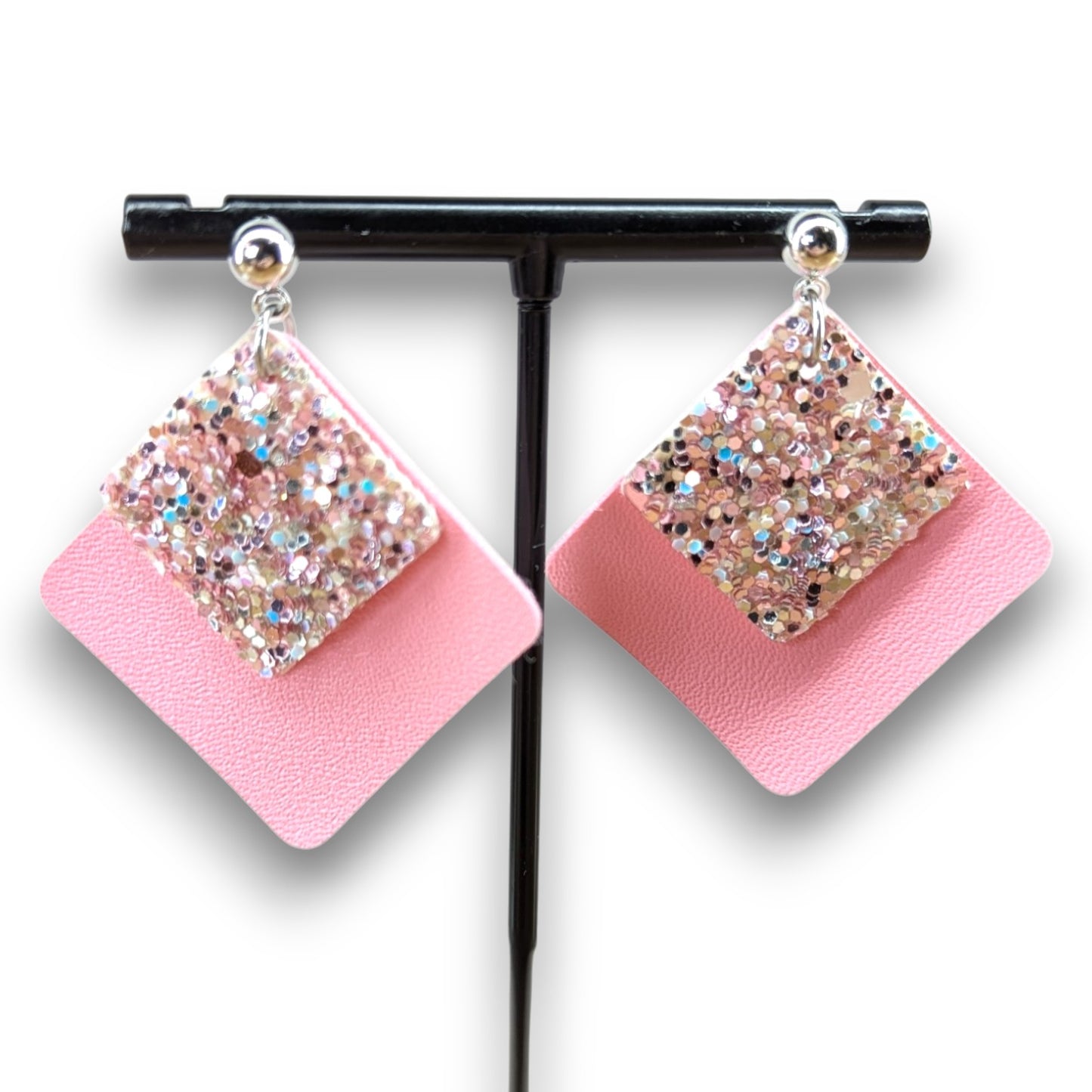 Pink Stardust Faux Leather Earrings