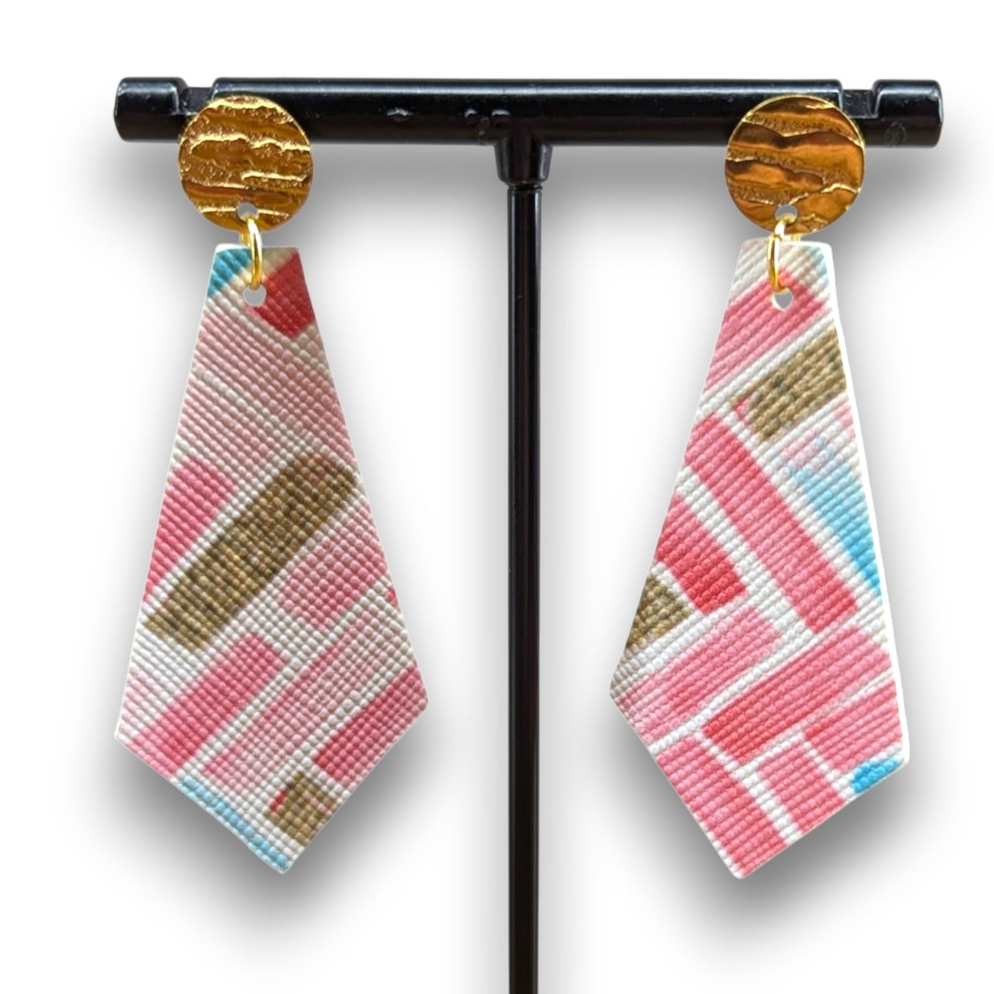 Pink & Gold Herringbone Earrings