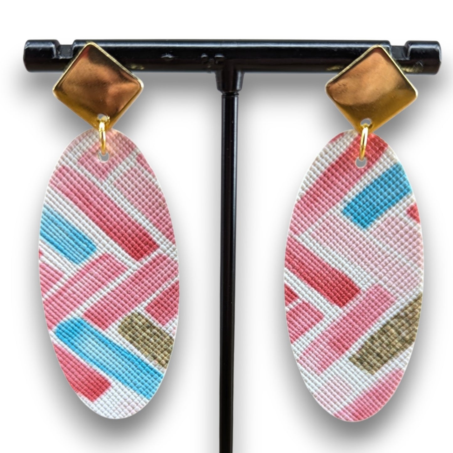 Pink & Gold Herringbone Earrings