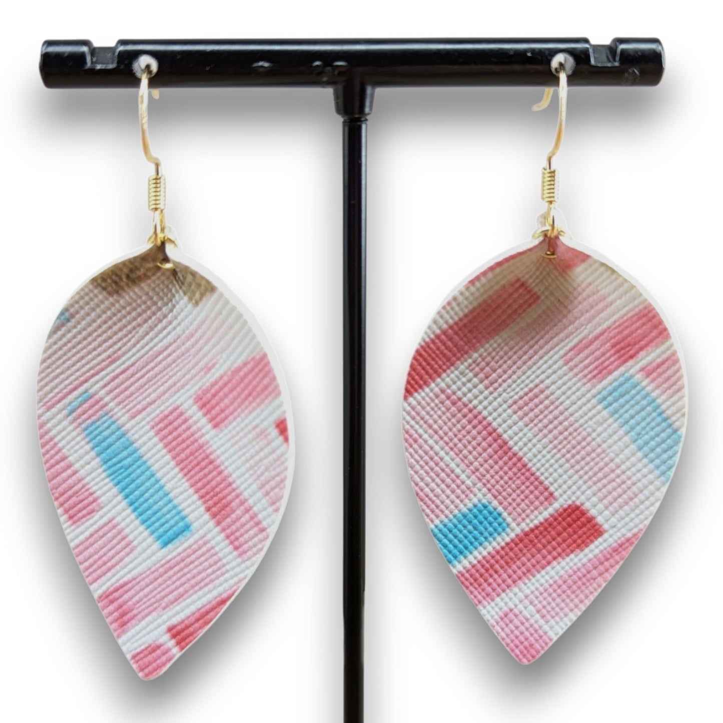Pink & Gold Herringbone Earrings