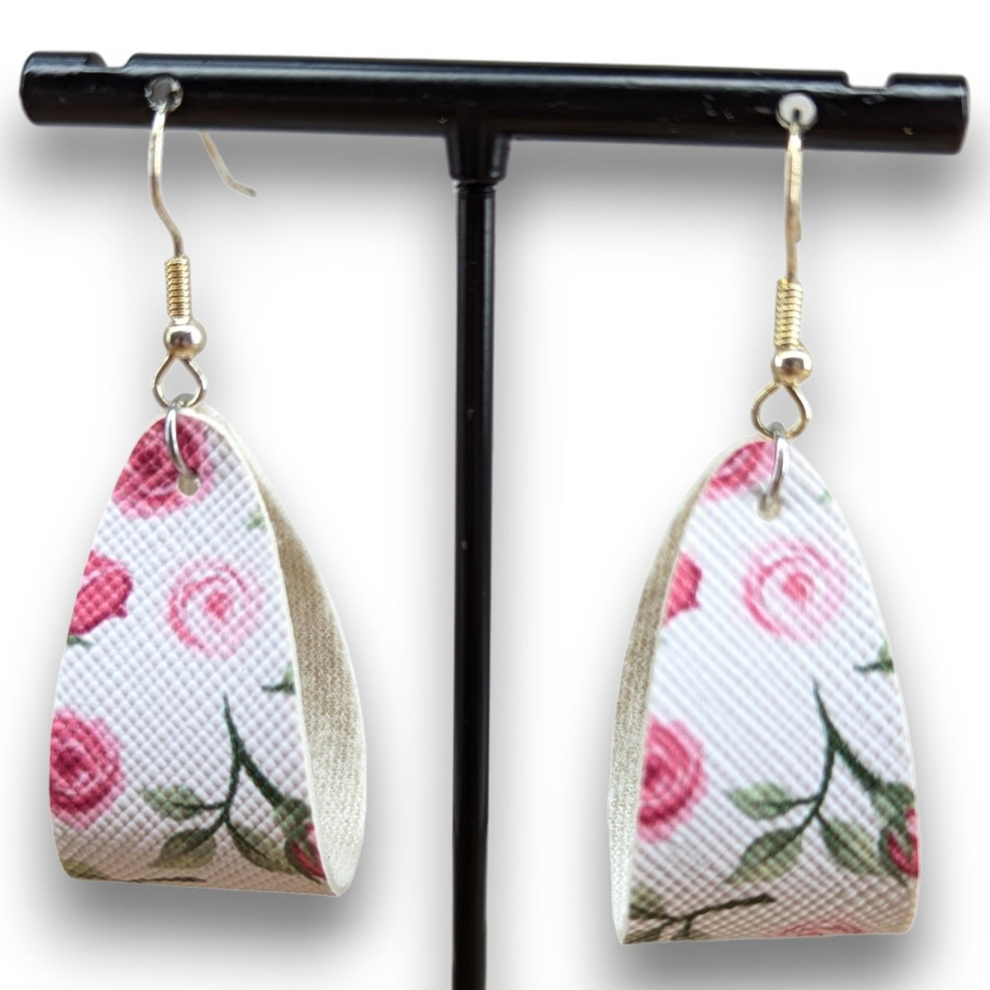Pink Rose Faux Leather Earrings