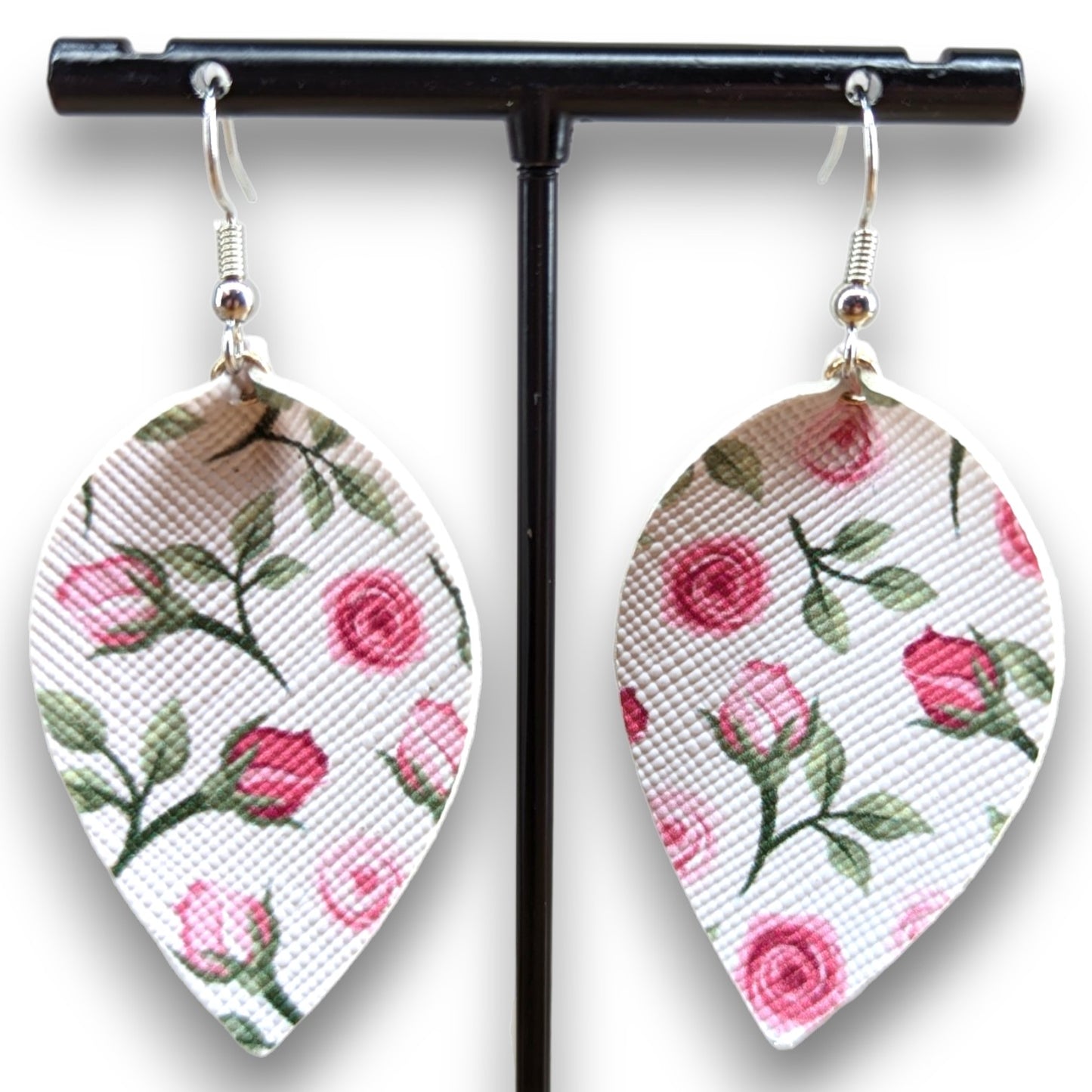 Pink Rose Faux Leather Earrings