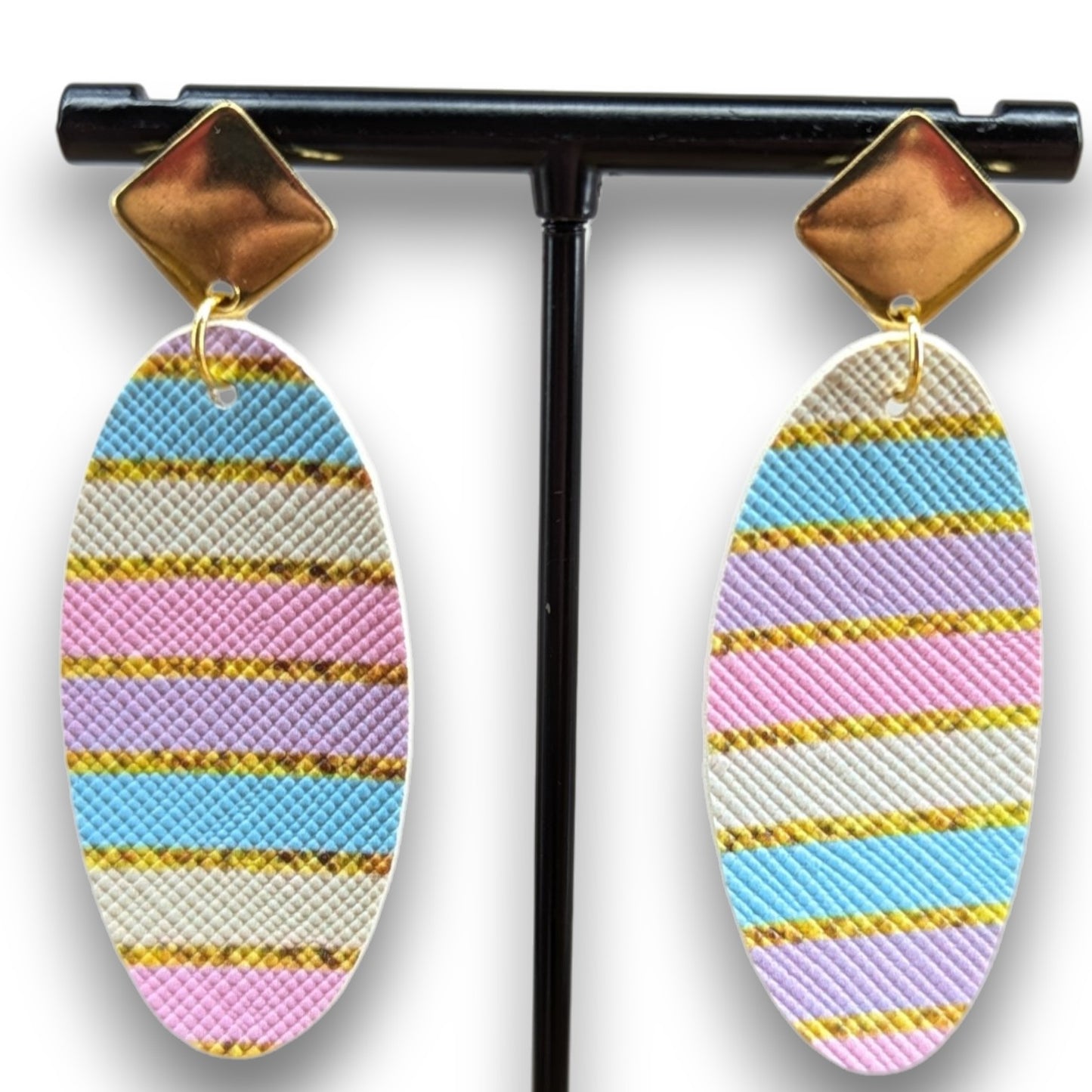 Pastel Stripes Faux Leather Earrings