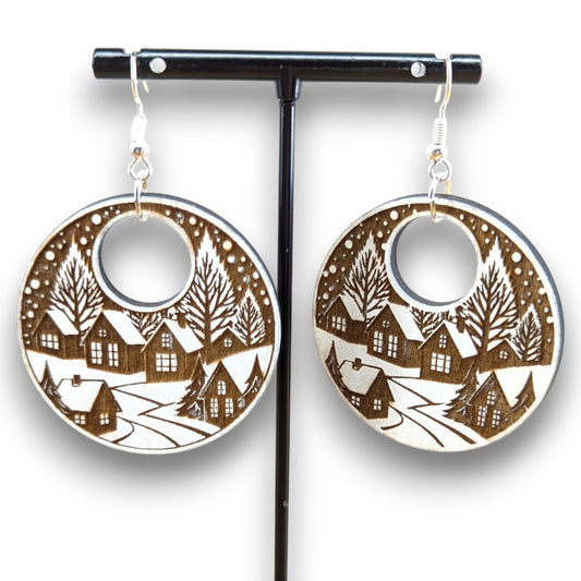 Winter Scene Wood Earrings