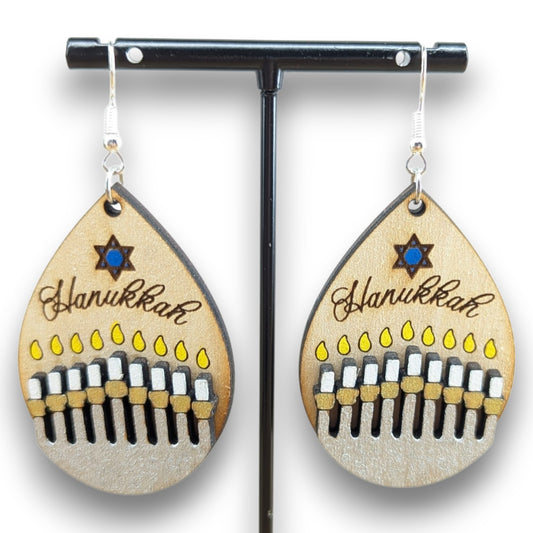 Hanukkah Layered Wood Earrings