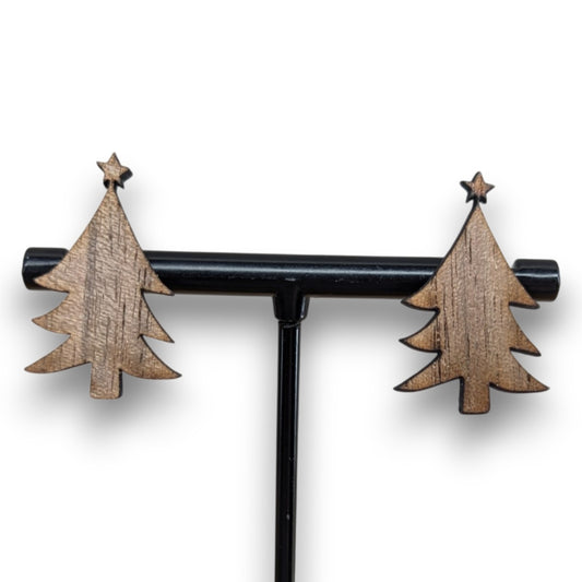 Christmas Tree Wood Stud Earrings