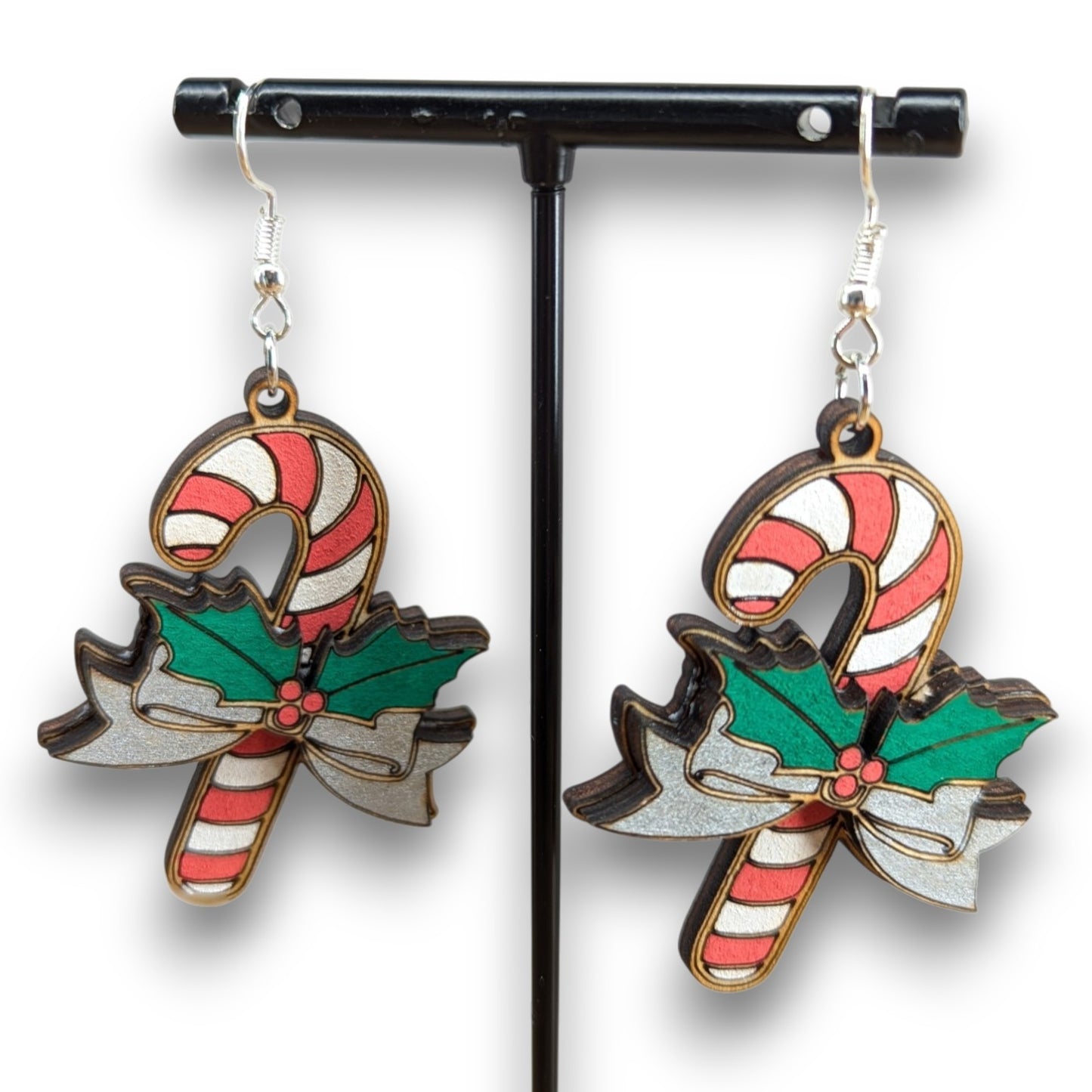 Candy Cane Layered Wood Earrings