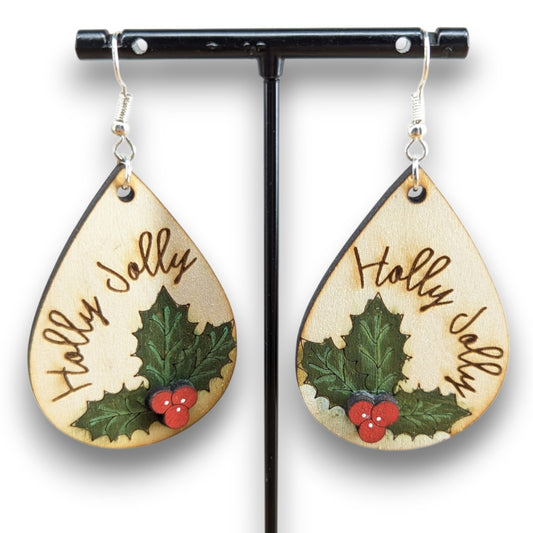 Holly Jolly Layered Wood Earrings