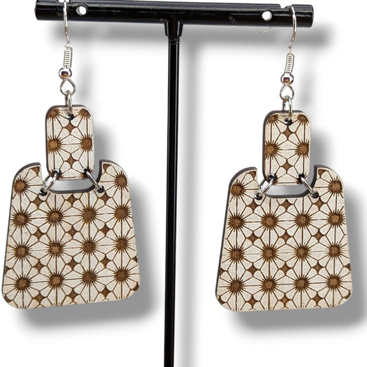 Tiny Floral Geometric Wood Earrings
