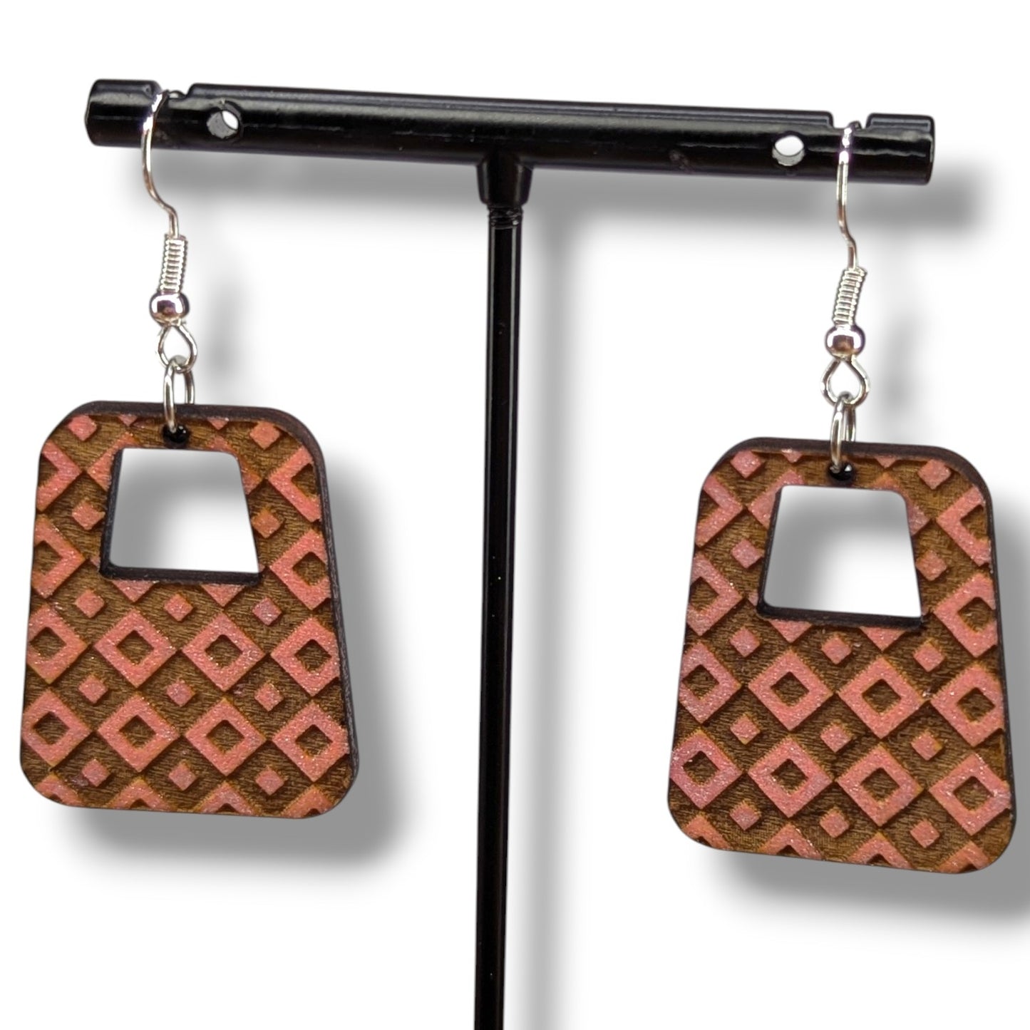 Diamond Box Wood Earrings