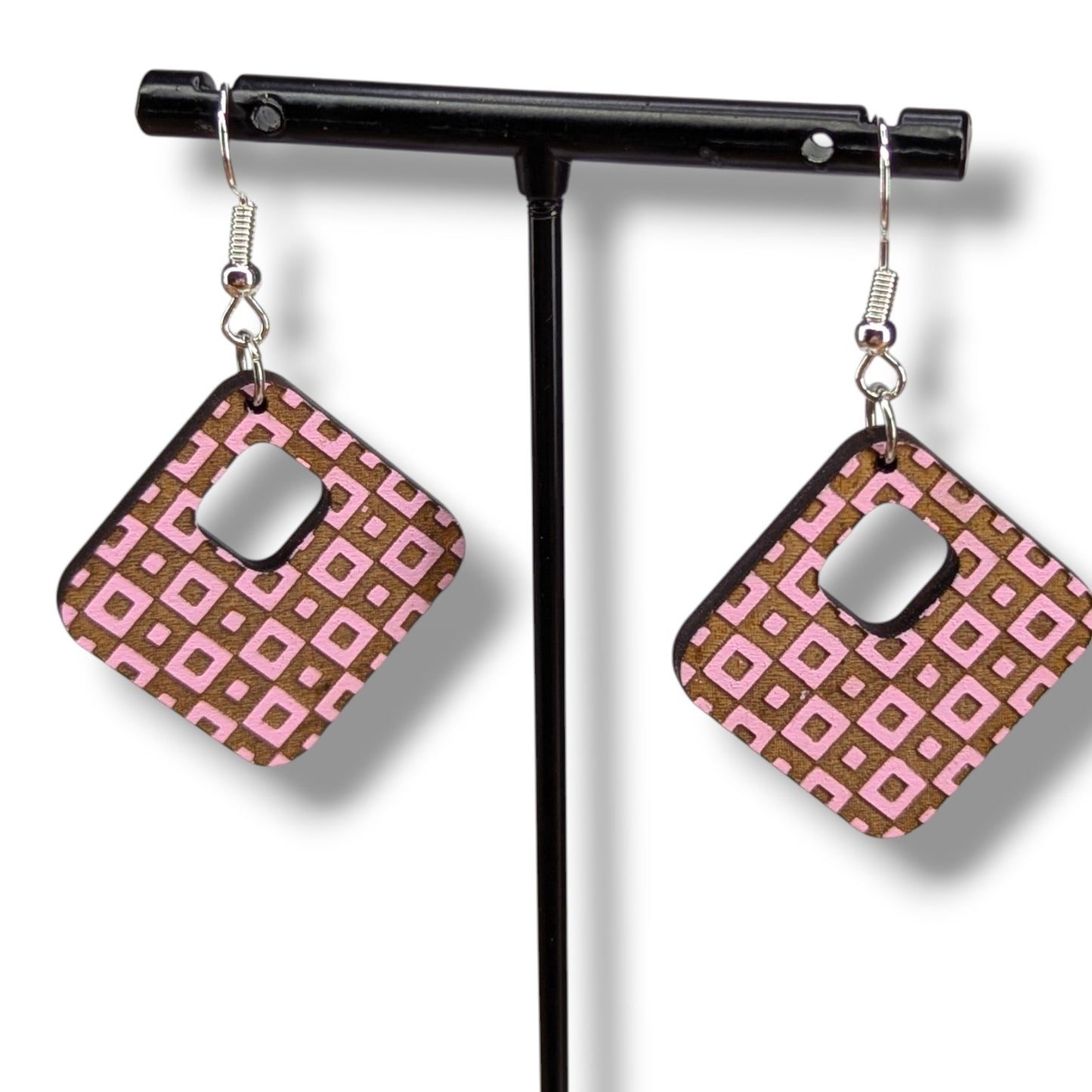 Diamond Box Wood Earrings