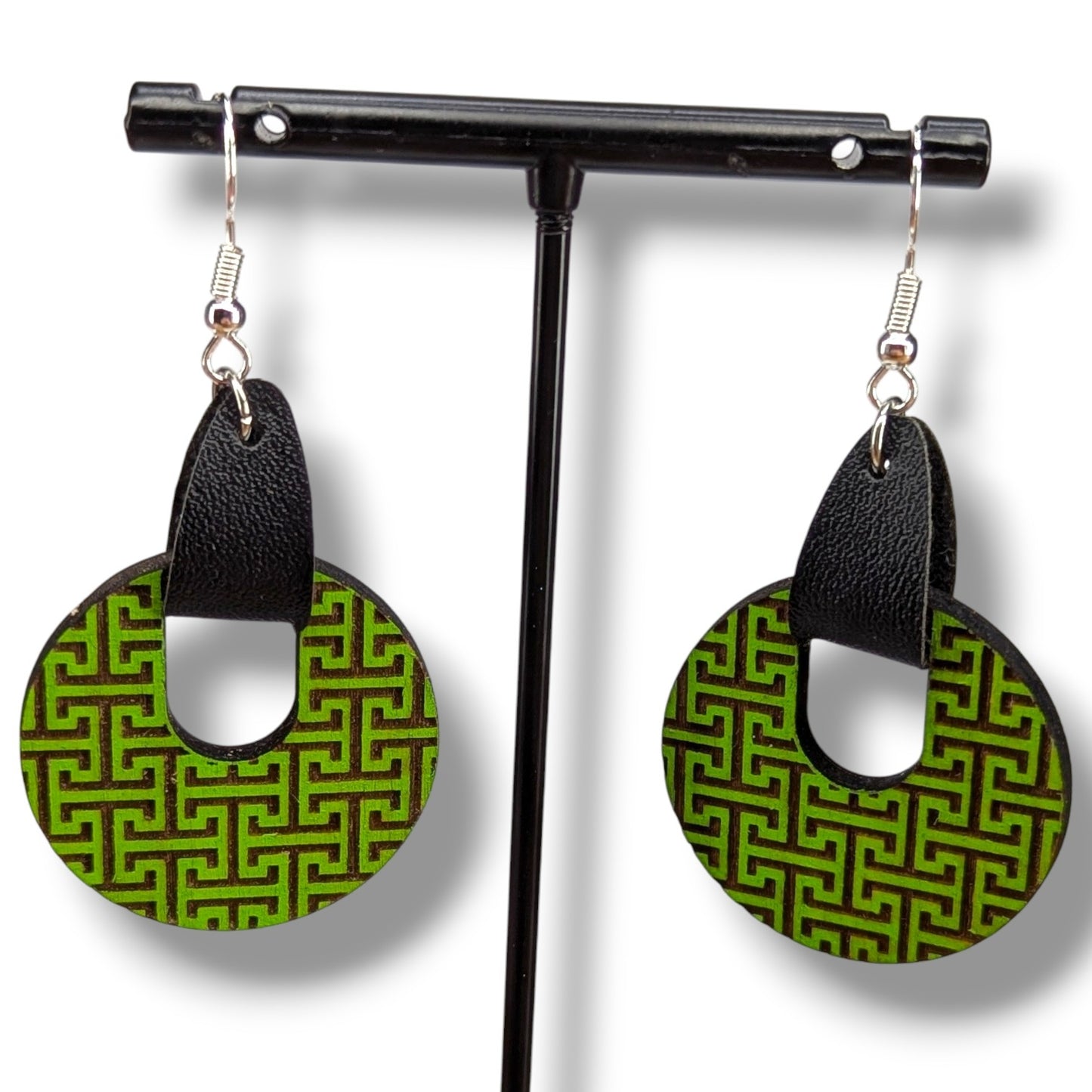 Modern Greek Key Wood Earrings