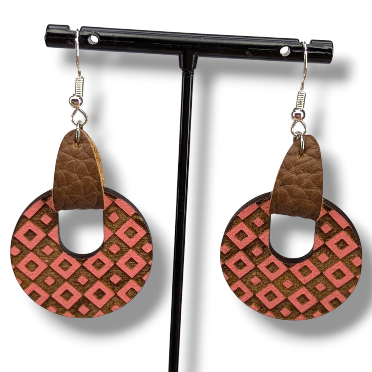 Diamond Box Wood Earrings