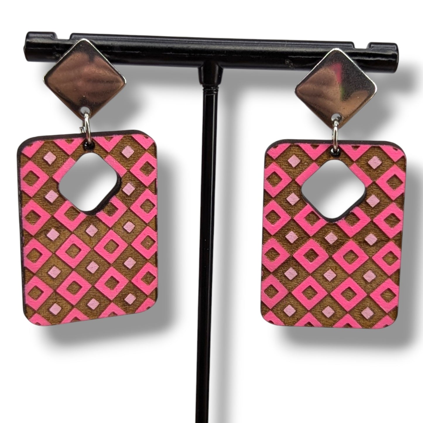 Diamond Box Wood Earrings
