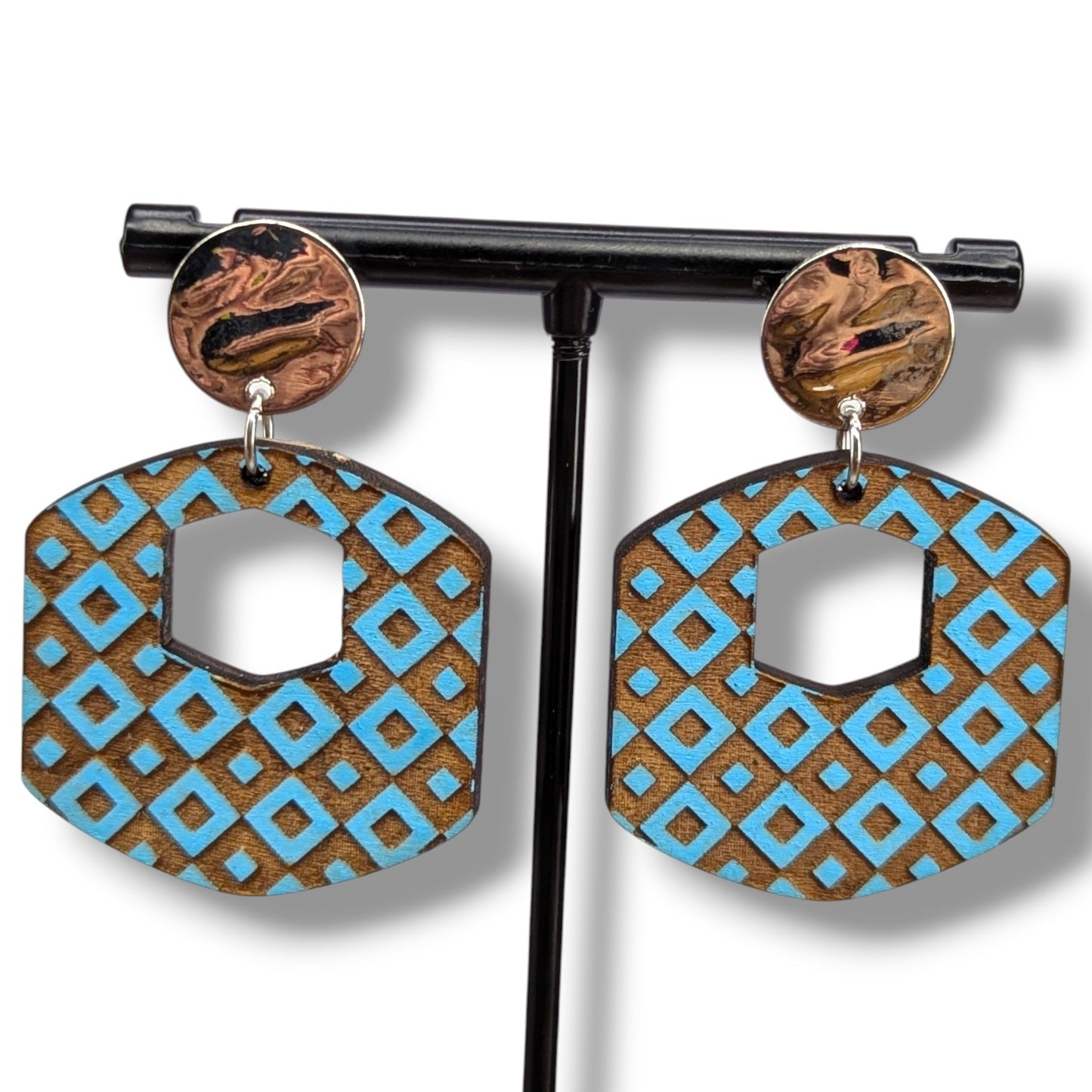 Diamond Box Wood Earrings