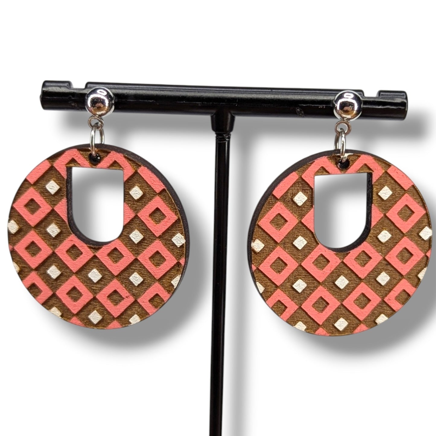Diamond Box Wood Earrings
