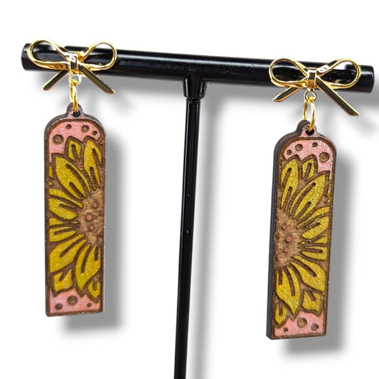 Sunflower Dangle Wood Earrings