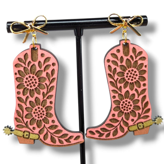 Cowboy Boot Wood Earrings