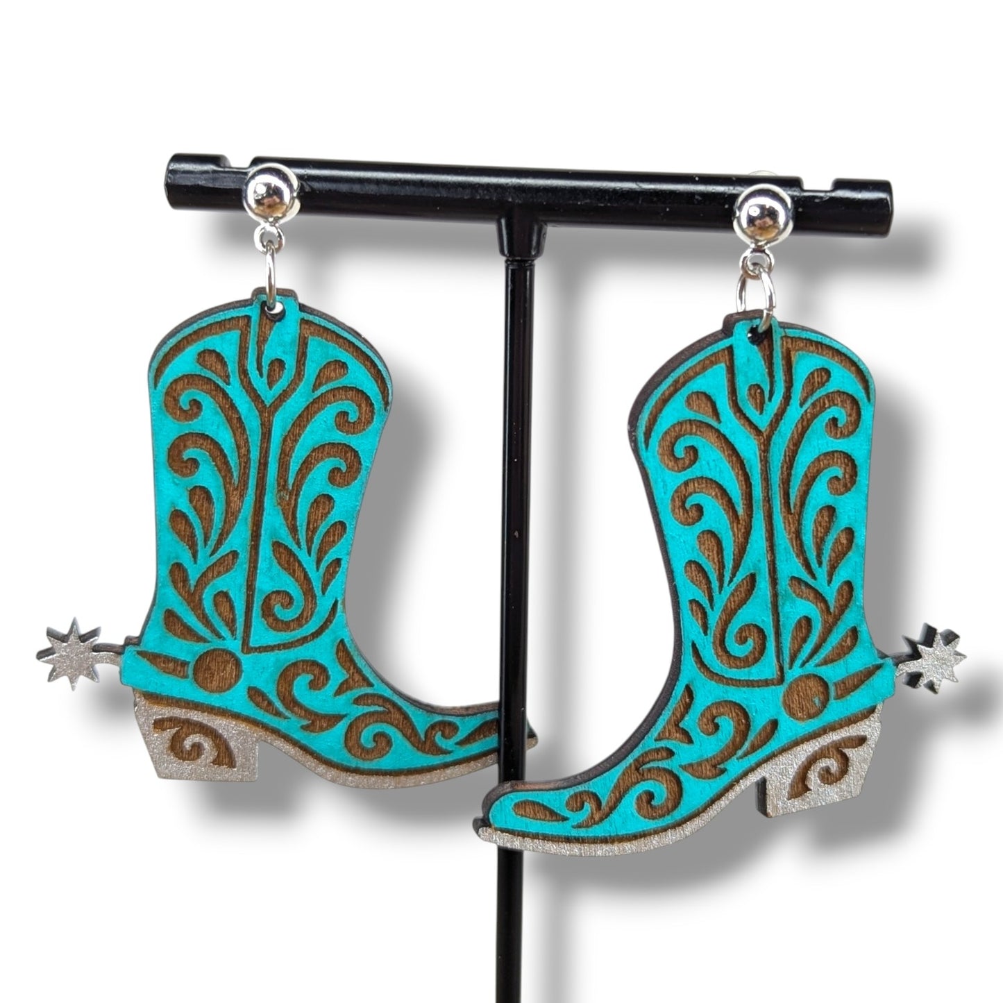 Cowboy Boot Wood Earrings