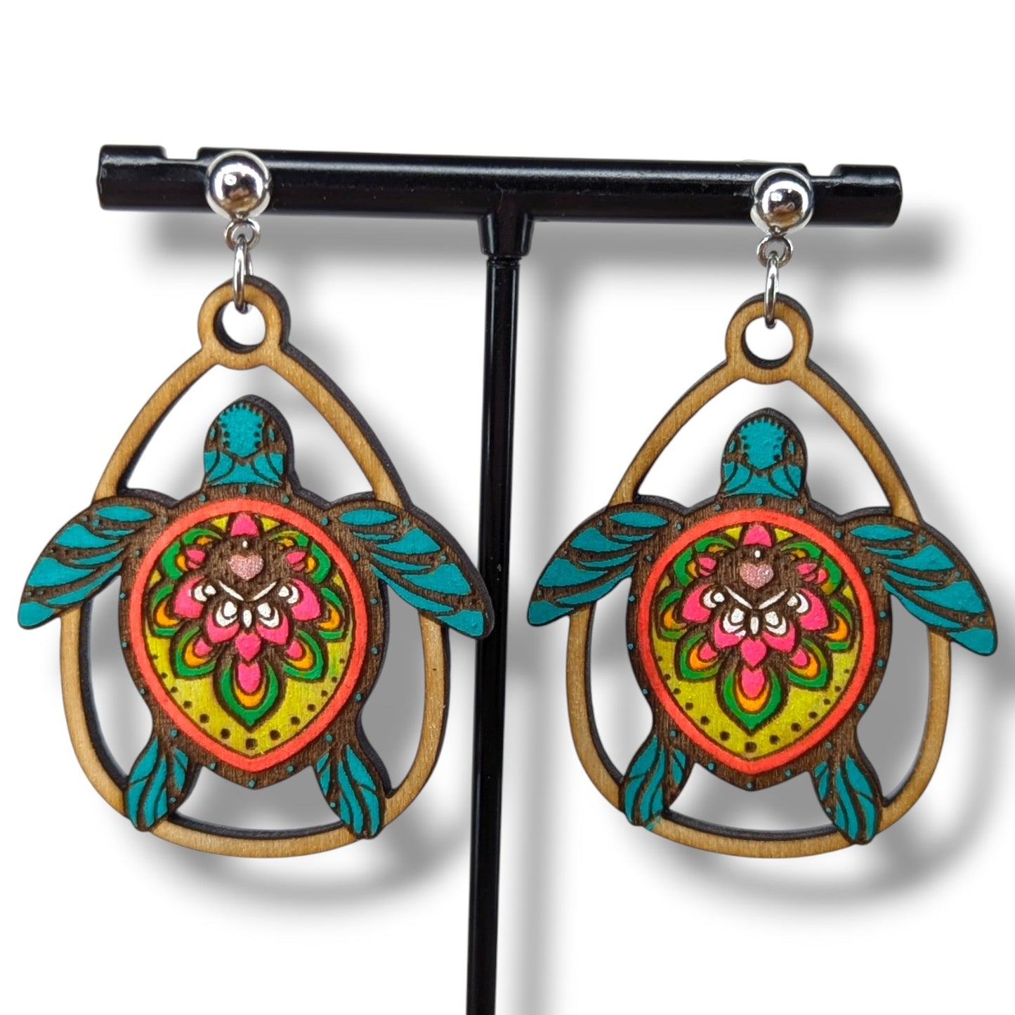 Sea Turtle Wood Earrings