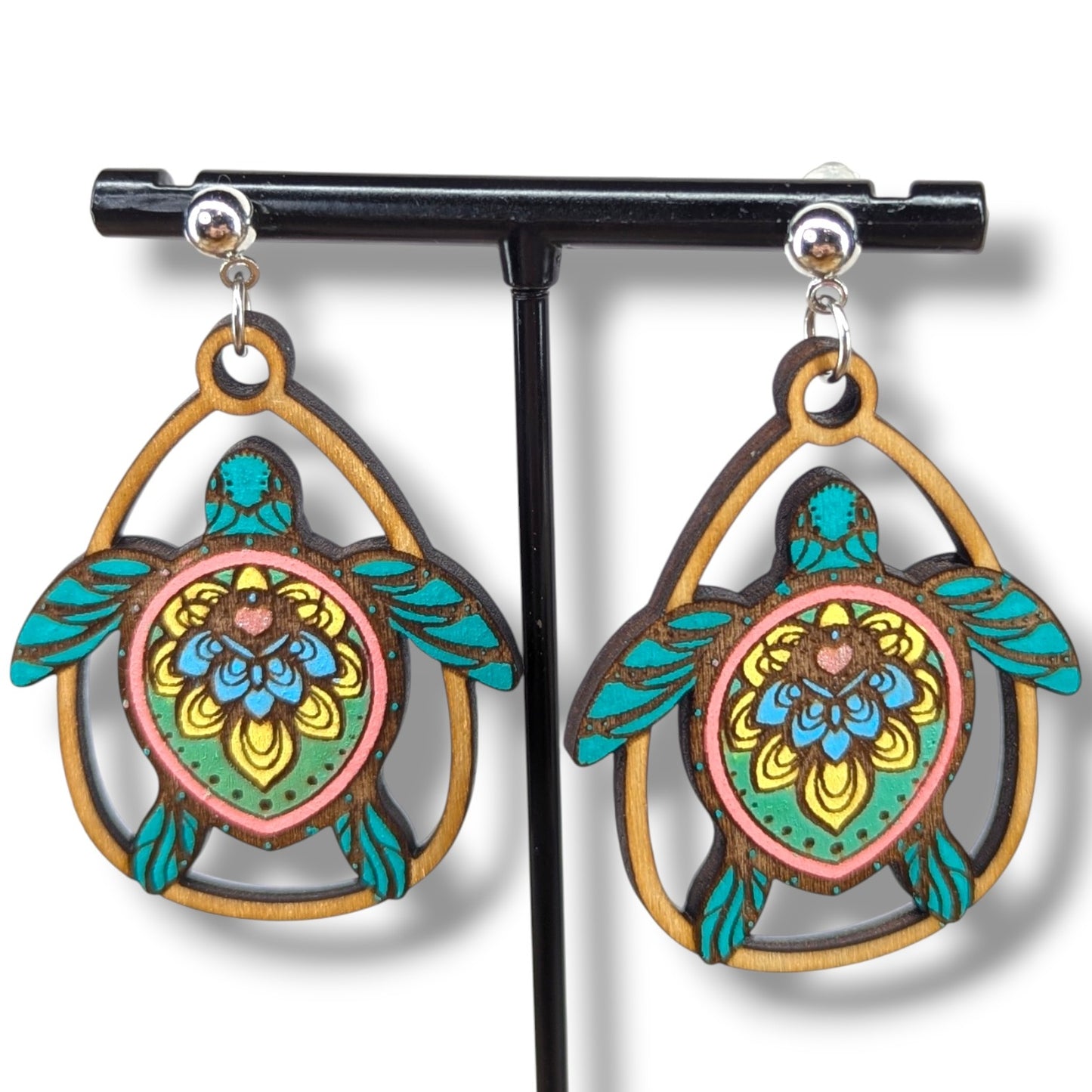 Sea Turtle Wood Earrings