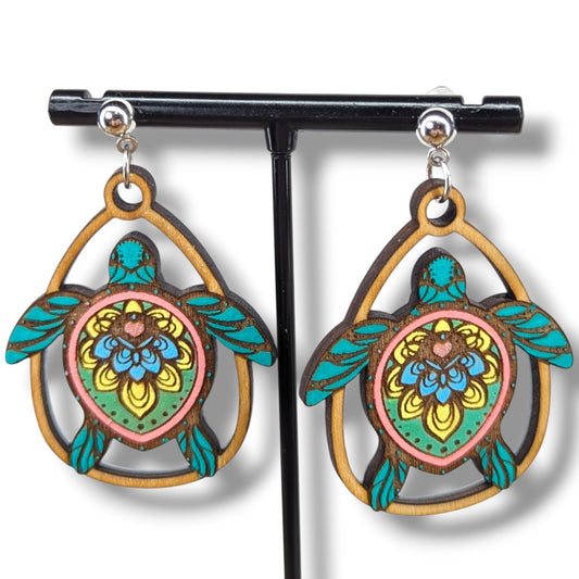 Sea Turtle Wood Earrings