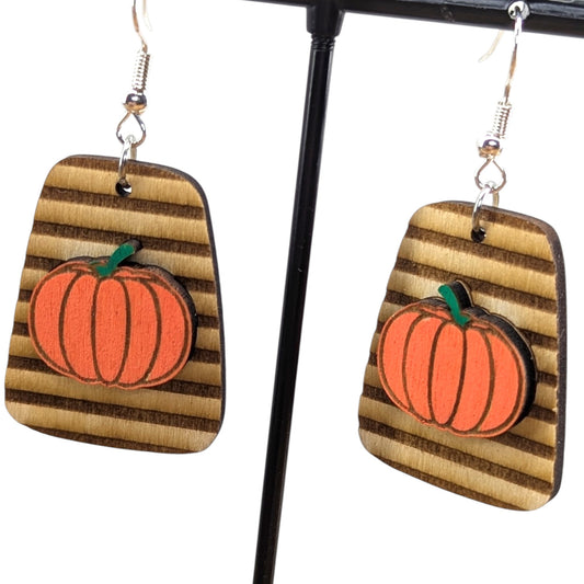 Pumpkin Stripped Fall Layered Wood Earrings