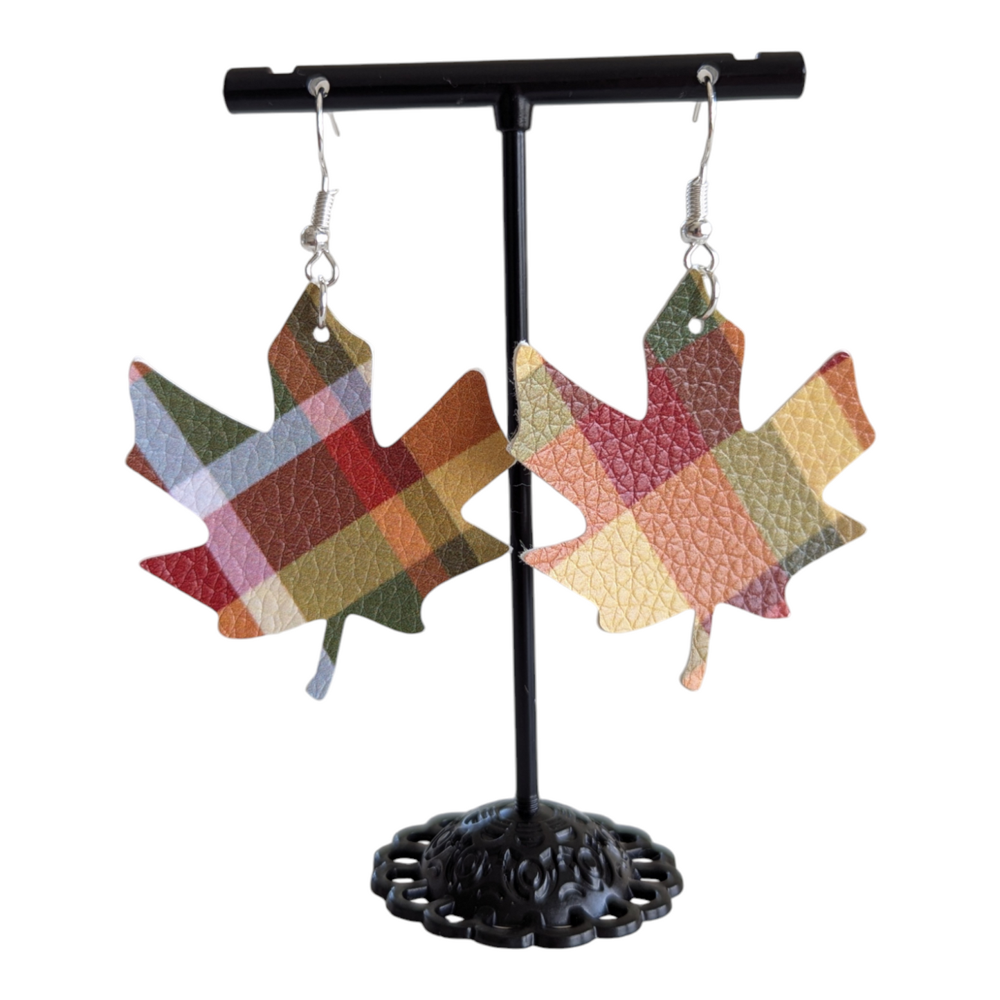 Plaid Fall Leaves Earrings