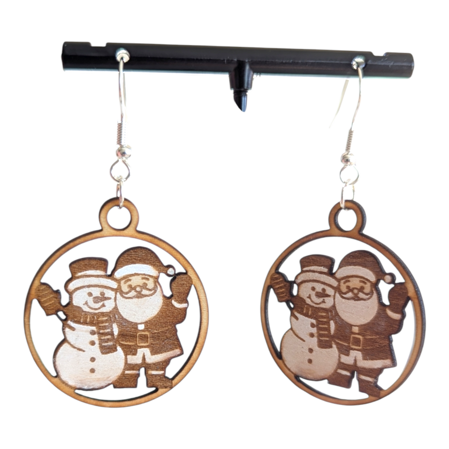 Wood Santa and Snowman Earrings