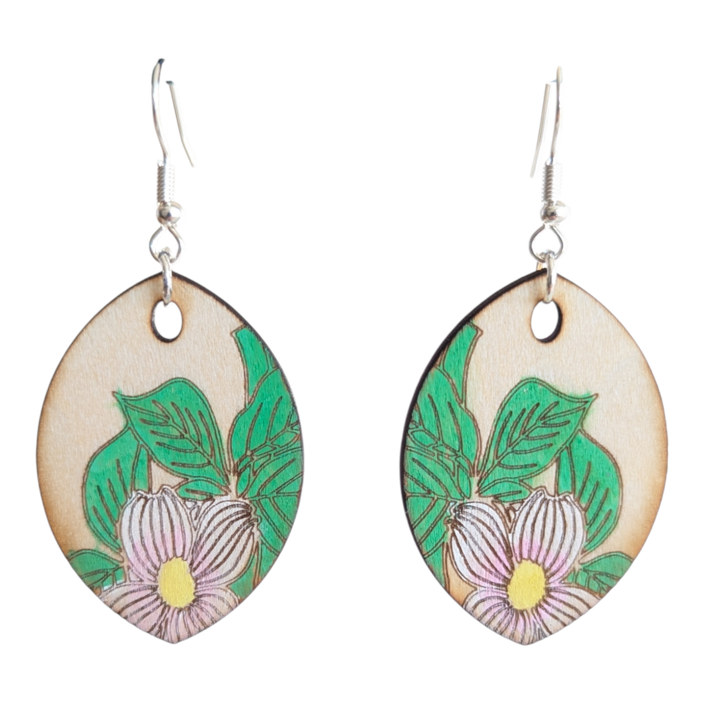 Dogwood Flower Wood Earrings