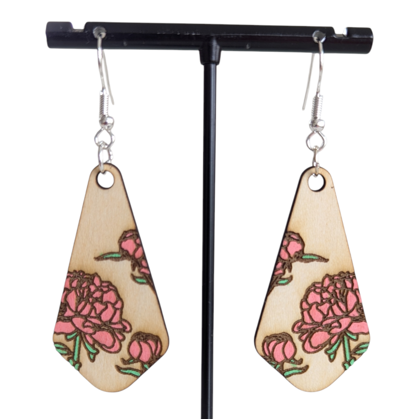 Wooden Peony Earrings