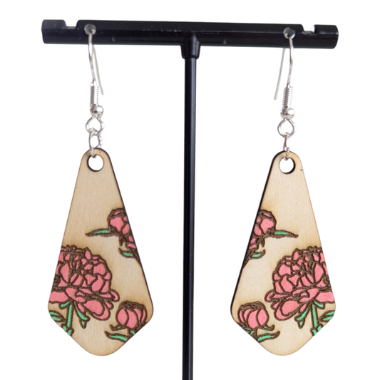 Wooden Peony Earrings