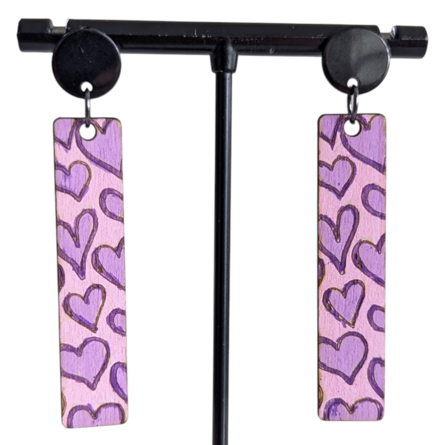 Dangling Heart Wooden Earrings
