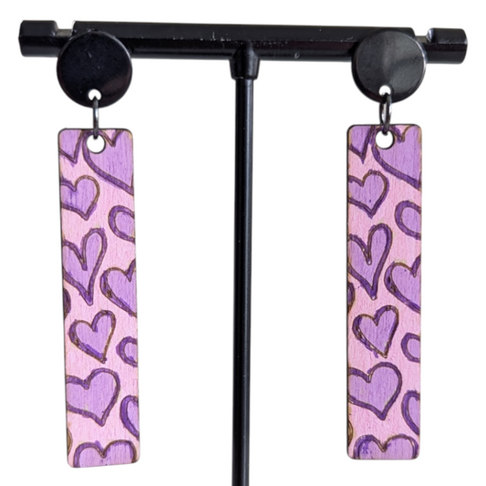 Dangling Heart Wooden Earrings