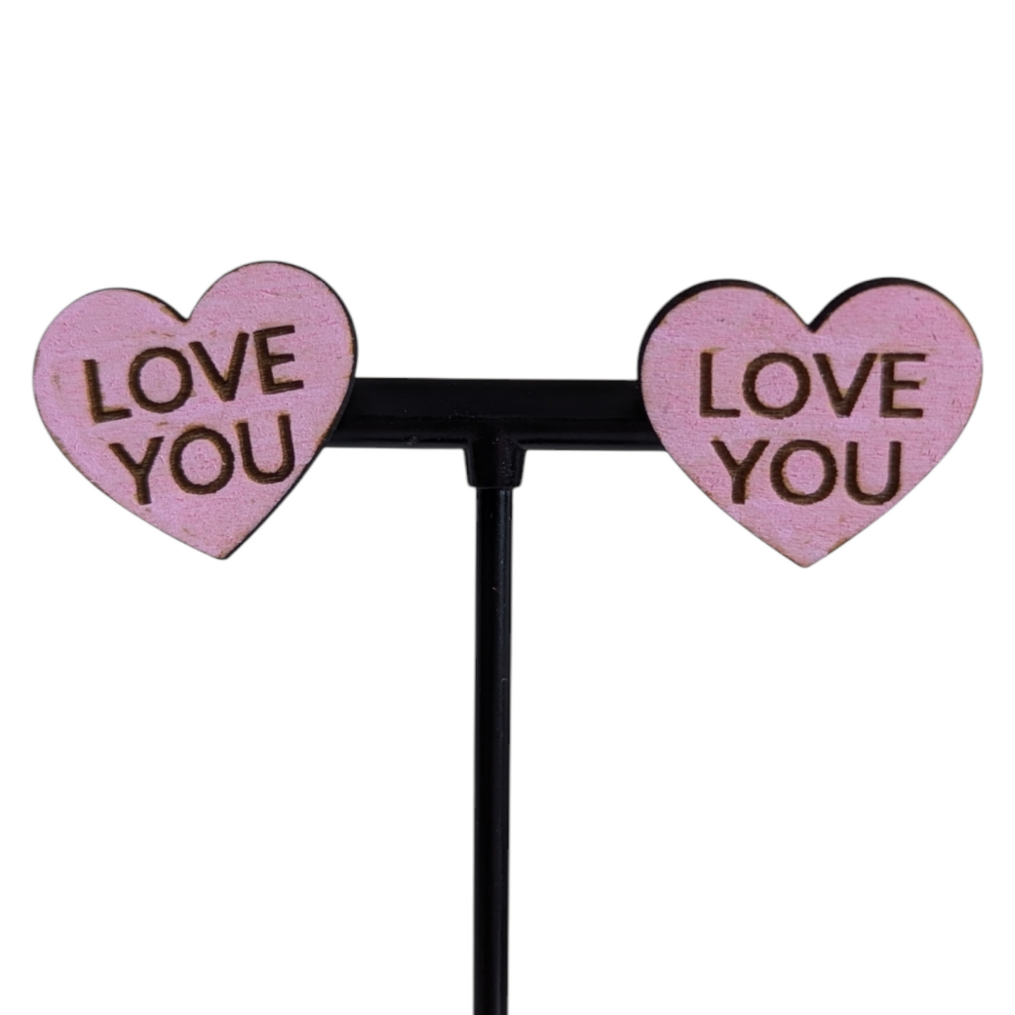 Love You Candy Heart Wooden Earring