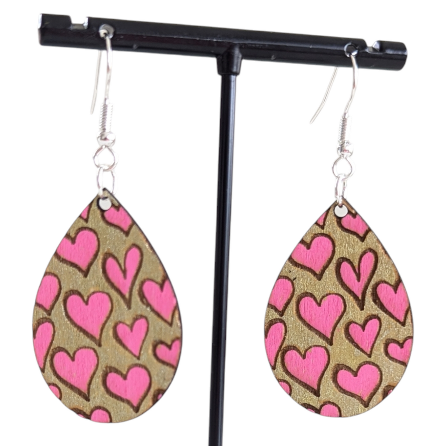 Floating Hearts Wooden Earrings