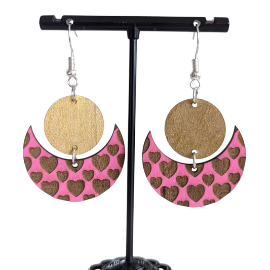 Falling Hearts Wooden Earrings