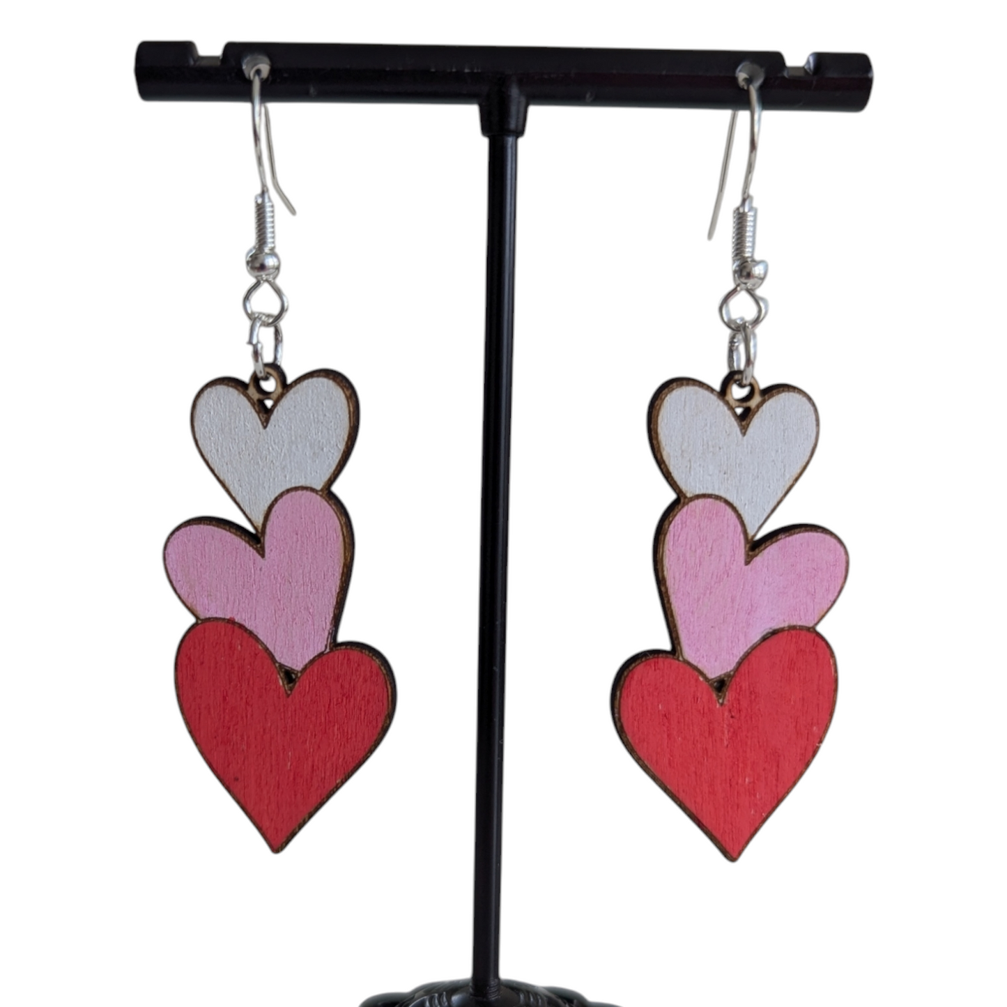 Heart Drop Wood Earrings